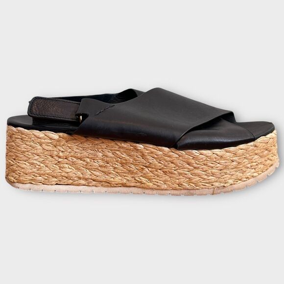 Vince Platform Espadrille Sandals Jesson Black Leather Size 9 EU 39.5 EUC - Picture 6 of 11